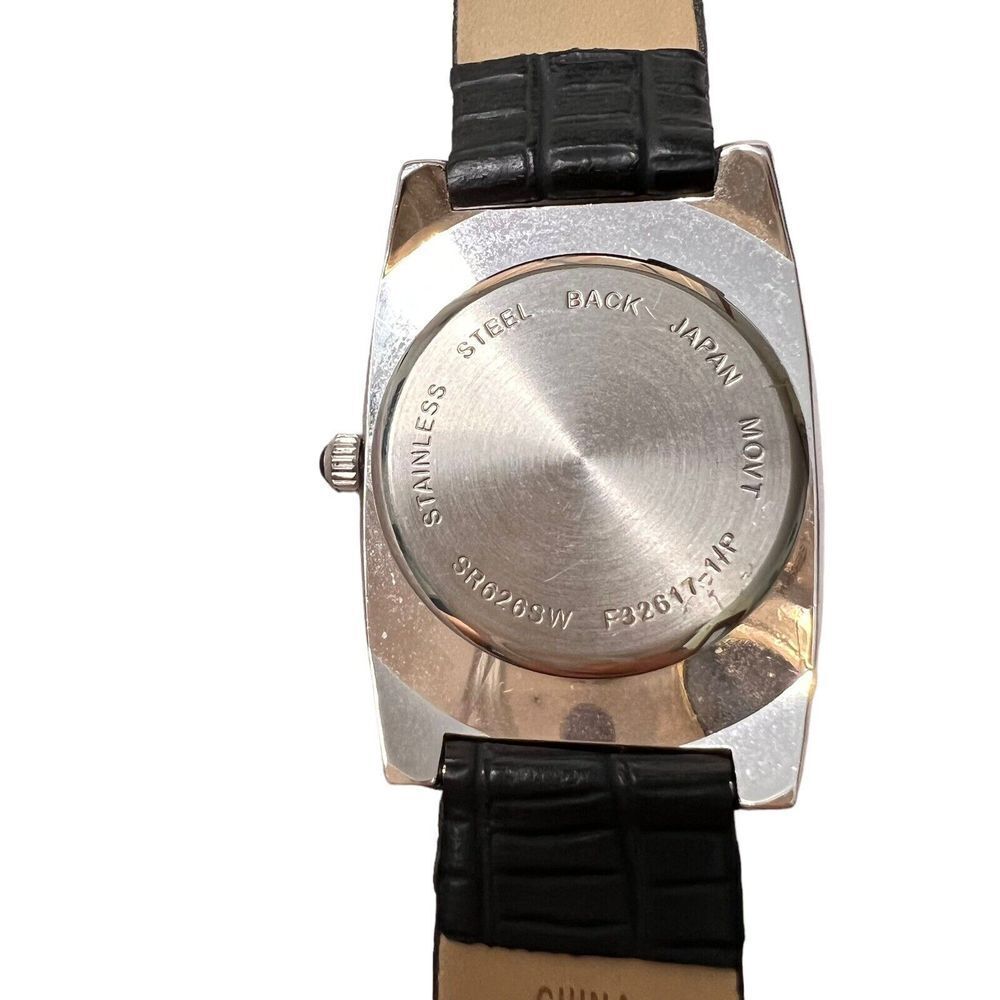Vintage Women's Watch Black Band Faux Leather Rhinestone Bezel Black Dial - Picture 5 of 16